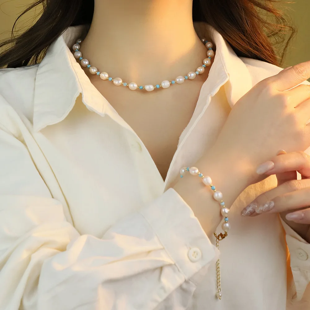 

Charm Natural Pearl Beads Chinese-Style Bracelet Necklace Collarbone Chain for Women Accessory Party Birthday Gift