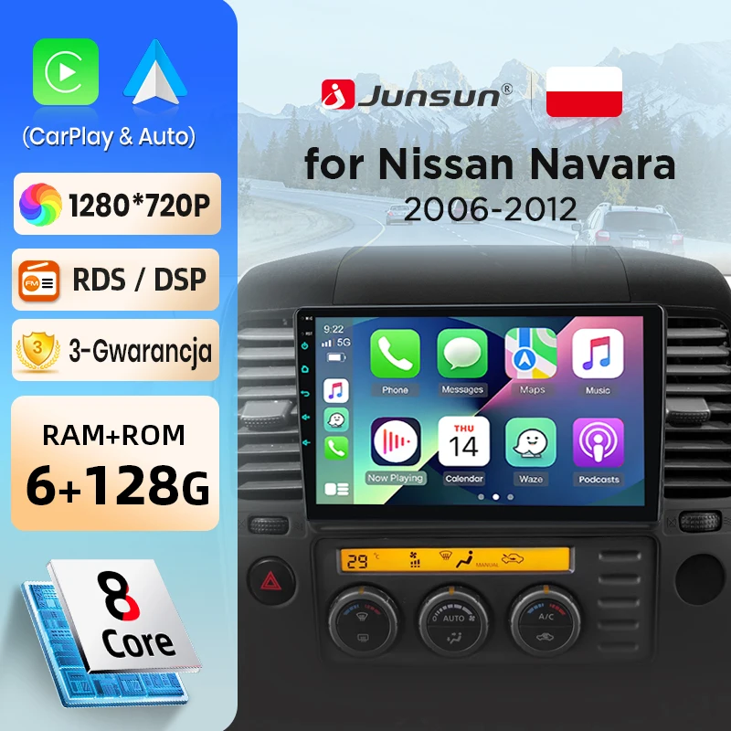 Autoradio Junsun sans fil CarPlay Android Auto pour Nissan Navara 2006-2012, systèmes intelligents DSP SWC RDS GPS FM BT