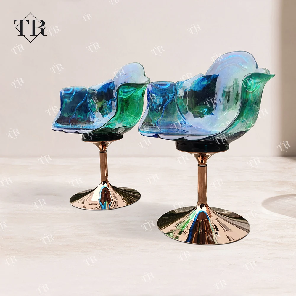 

Back Bar Dining Chair Resin Flower Petal Chair Transparent Artificial Crystal Sculpture Leisure Waiting Chair