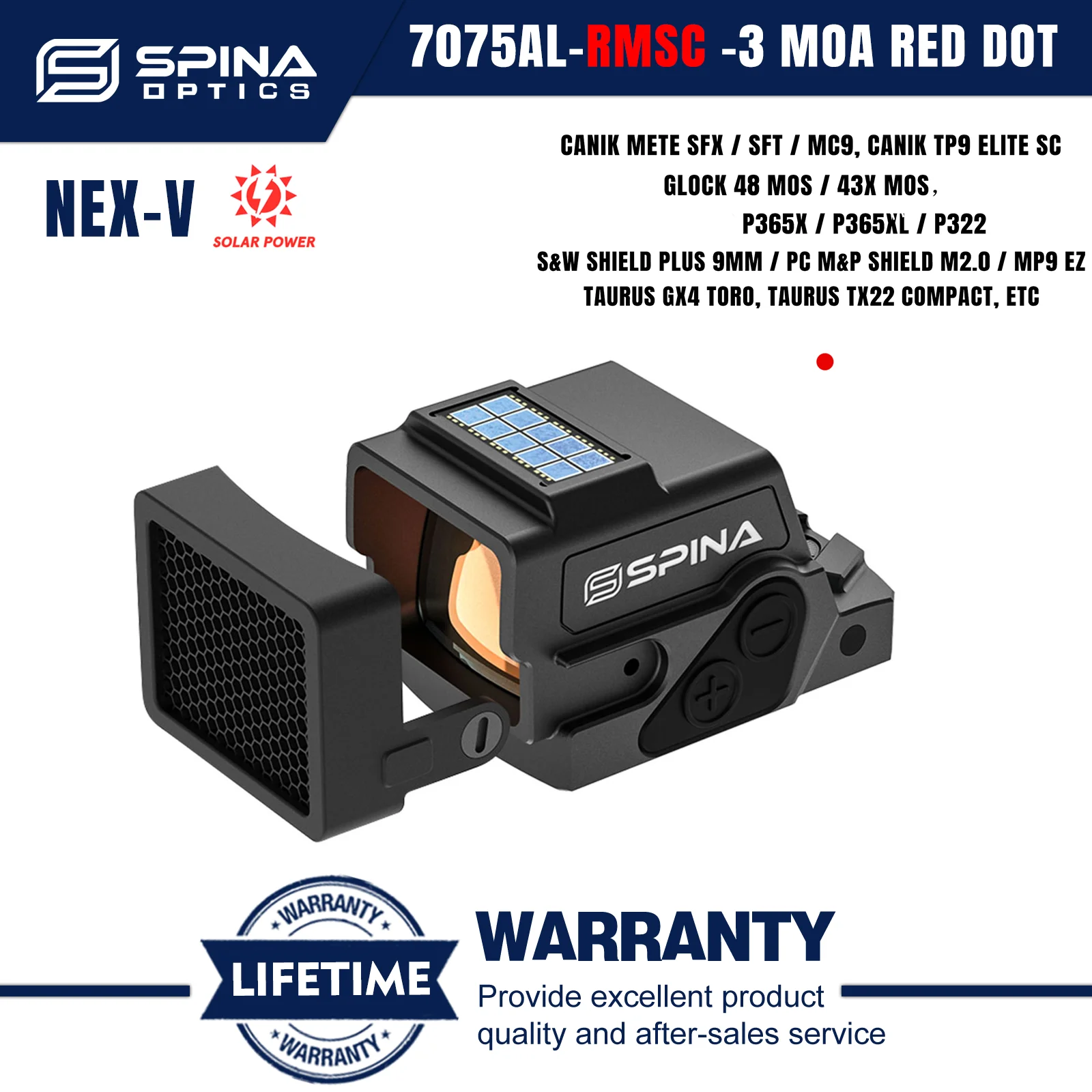 SPINA OPTICS NEX-V Closed Solar Red Dot Sight S-CR RMSc Compact Reflex Sight Fit HS 407K/507K G48/43x MOS P365X/XL