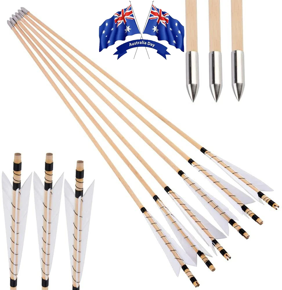 12 Pack Traditional Wooden Arrows with Turkey Feathers