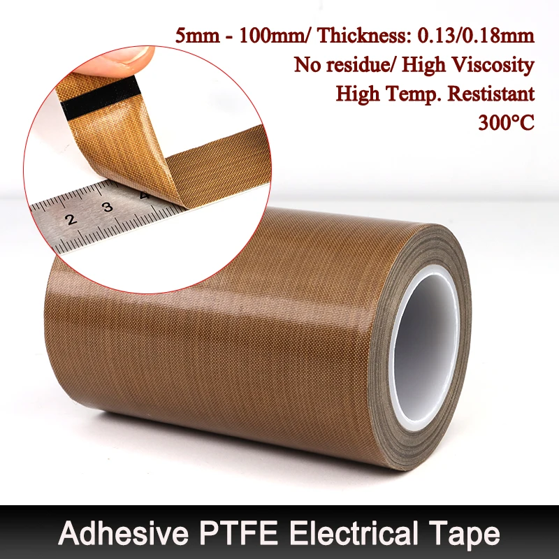 Adhesive PTFE Electrical Tape Width 5/8/10/15-100mm / 10M High Temperature Resistant 300℃ Sealing Machine Heat Insulation Tapes