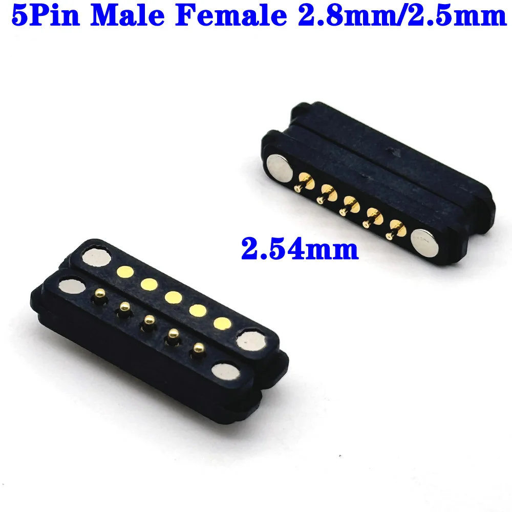 

1Pair 5Pin Magnetic Pogo Pin Connector 5 Pogopin Male Female 2.54 MM Spring Loaded DC Magnet Connector Power Socket