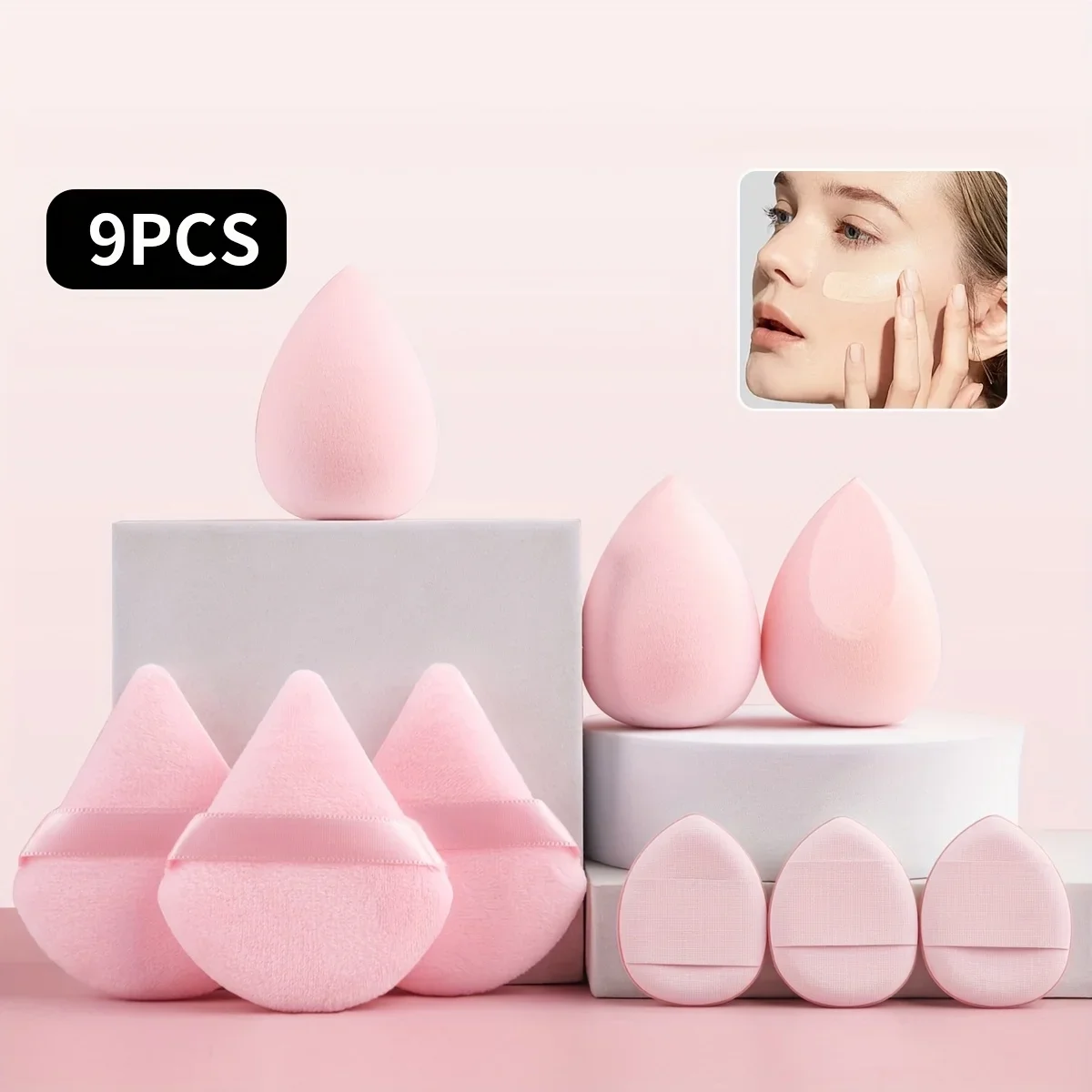 طقم إسفنجة احترافية مكون من 9 قطع: 3 مروحة + 3 بيض + 3 خلاطات وسائد |   هيبوالرجينيك للمكياج السائل/المسحوق |   أدوات تطبيق مستحضرات التجميل للسفر
