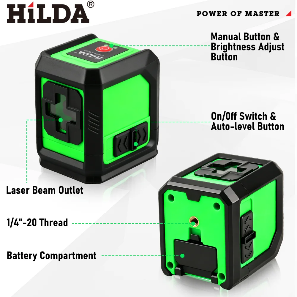 HILDA 2-Linien Grüner Laser-Nivellierer mit Magnet Selbstnivellierend Tragbares Werkzeug für Bildaufhängung Wandkunst & Rahmenmontage – Detail 2