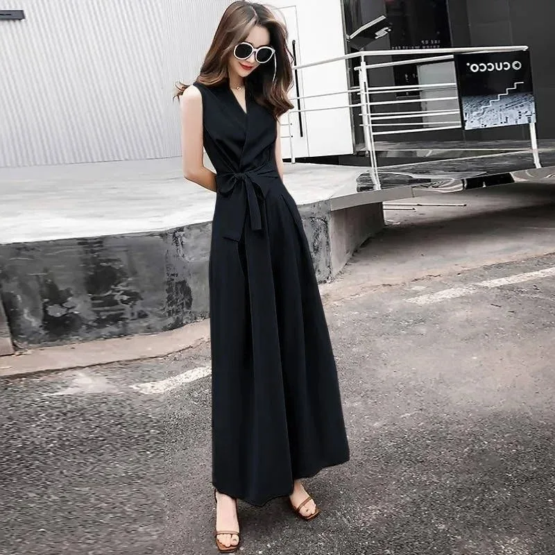 Women's 2025 Summer New BodySuit High Waist Trousers Casual Slim Fit Jumpsuits Wide Leg Pant Romper for Women Overalls Clothing