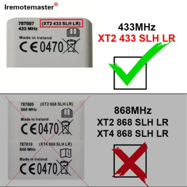 Télécommande de porte de garage 433.92MHz Rolling Code pour XT2 433 SLH LR