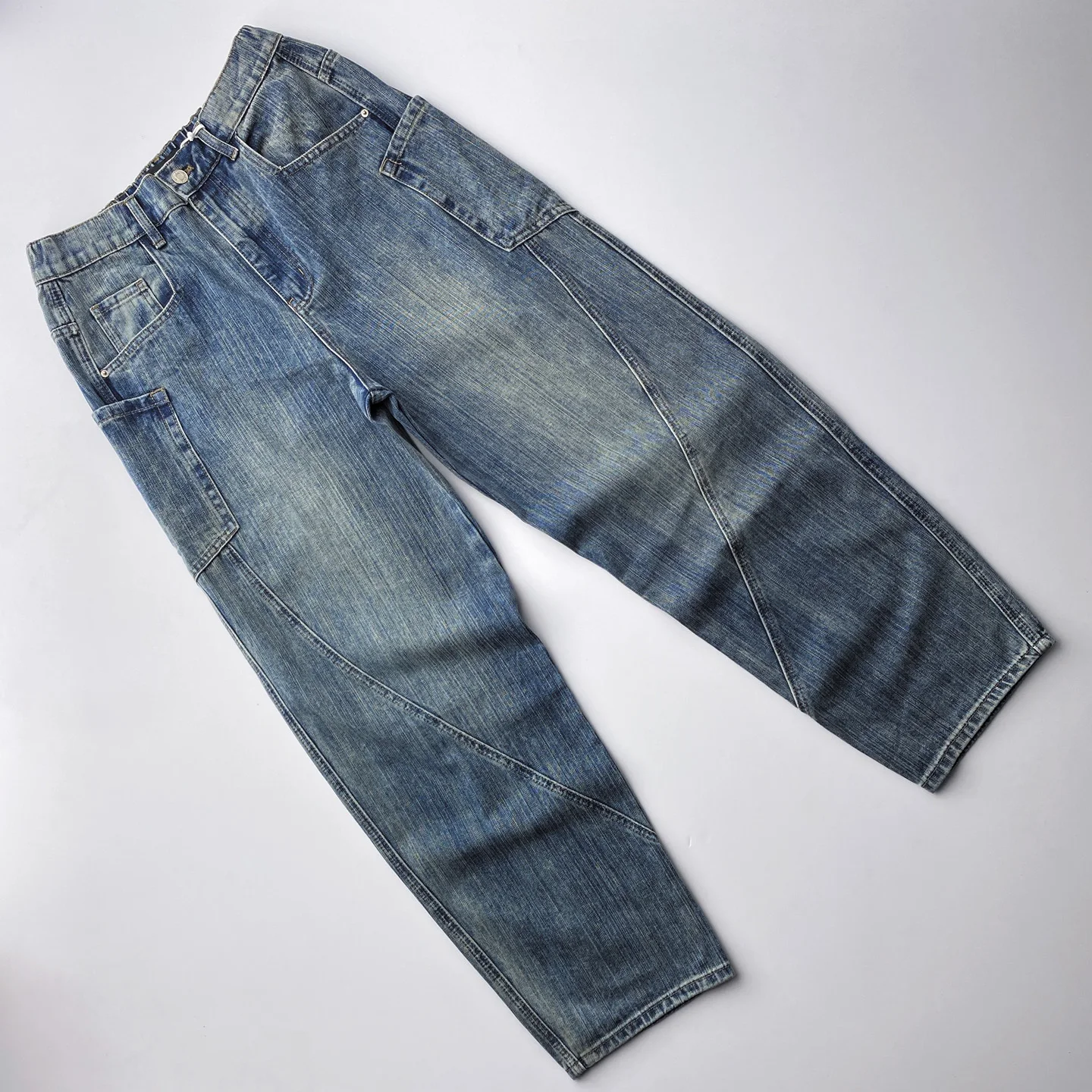 

Cleanfit High Waist Wide Leg Jeans Men's Casual Wear Resistant Wear Waed American Street Skateboard Loose Straight Cut Jeans