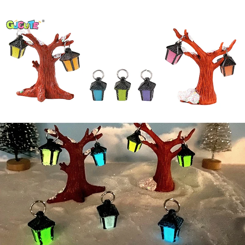 1Set Mini Luminous Hanging Tree Lanterns Ornament Retro Small Lamp Model Micro Landscape Decoration Dollhouse Miniature Toy