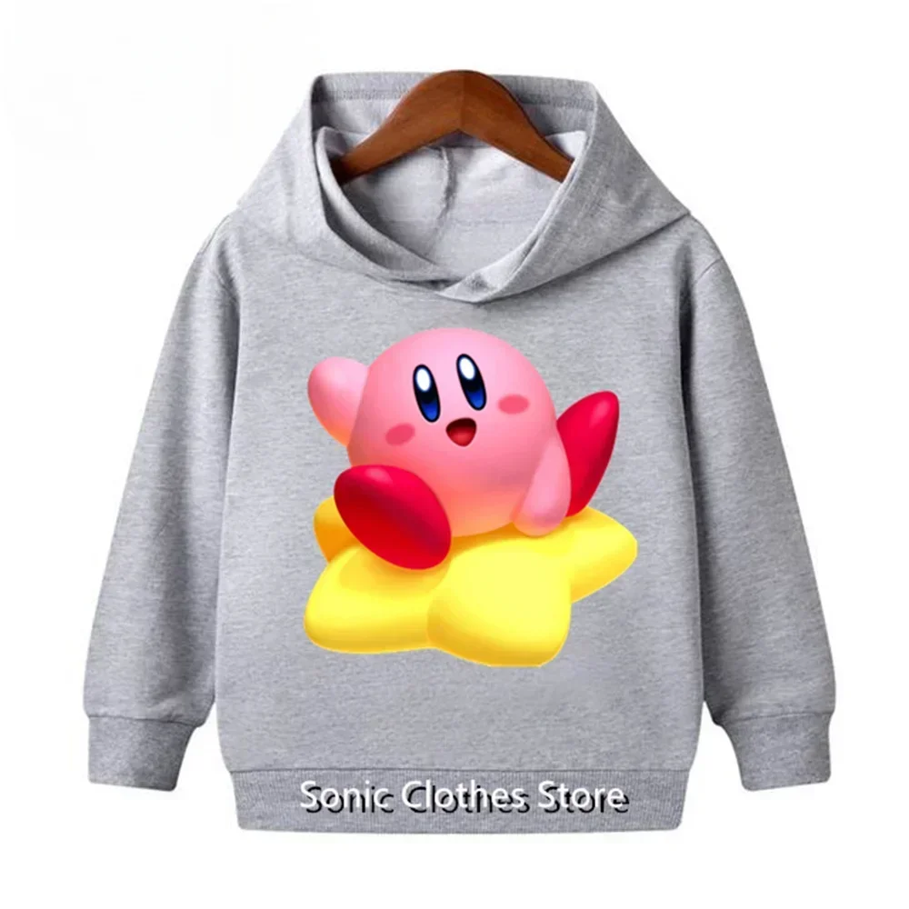 Kawaii Kirby Anime Hoodie for Girls Boys Thick Long Sleeve Clothing Autumn Cartoon Figure Hoodies with Hat Sweatshirt Children