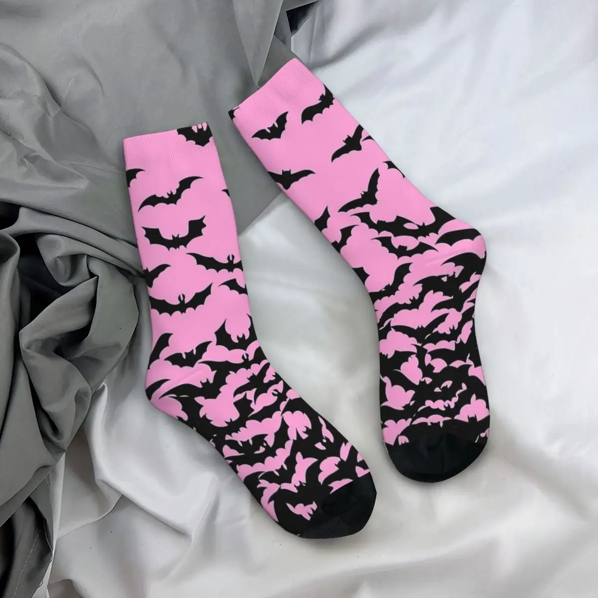 Pink Bat Halloween Goth Socks Men Women Polyester Funny Happy Socks Novelty Spring Summer Autumn Winter Socks Gifts