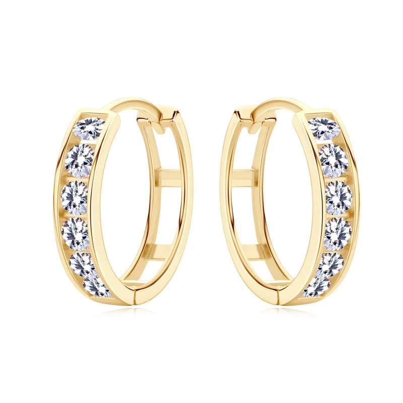 Anziw Classic Solid 14K Yellow Gold Hoops 0.48CTW D Color Moissanite Earrings for Women Men Party Wedding Certified Fine Jewelry