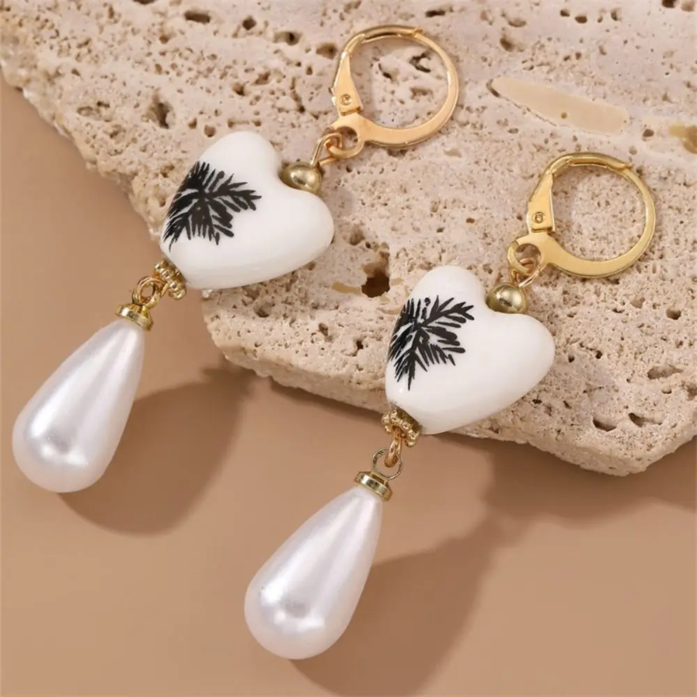Ceramics Pearl Dangle Earring Bohemia Earrings Handmade Blue and White Porcelain Earrings Rice Bead Round Flower Beaded Earring