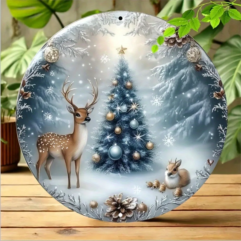 ديكور حائط معدني عتيق لعيد الميلاد - لافتة قصدير مصنوعة يدويًا مقاس 8 × 8 بوصة مع رقاقات الثلج ومخاريط الصنوبر والطيور، عطلة متينة للاستخدام الداخلي والخارجي
