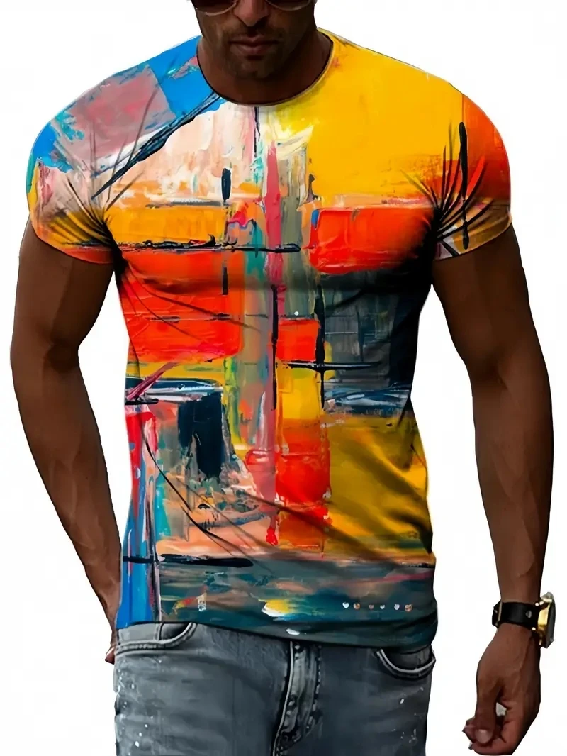 

Мужская футболка больших размеров с 3D абстрактным принтом граффити и короткими рукавами, свободная и повседневная, мягкая, удобная и дышащая