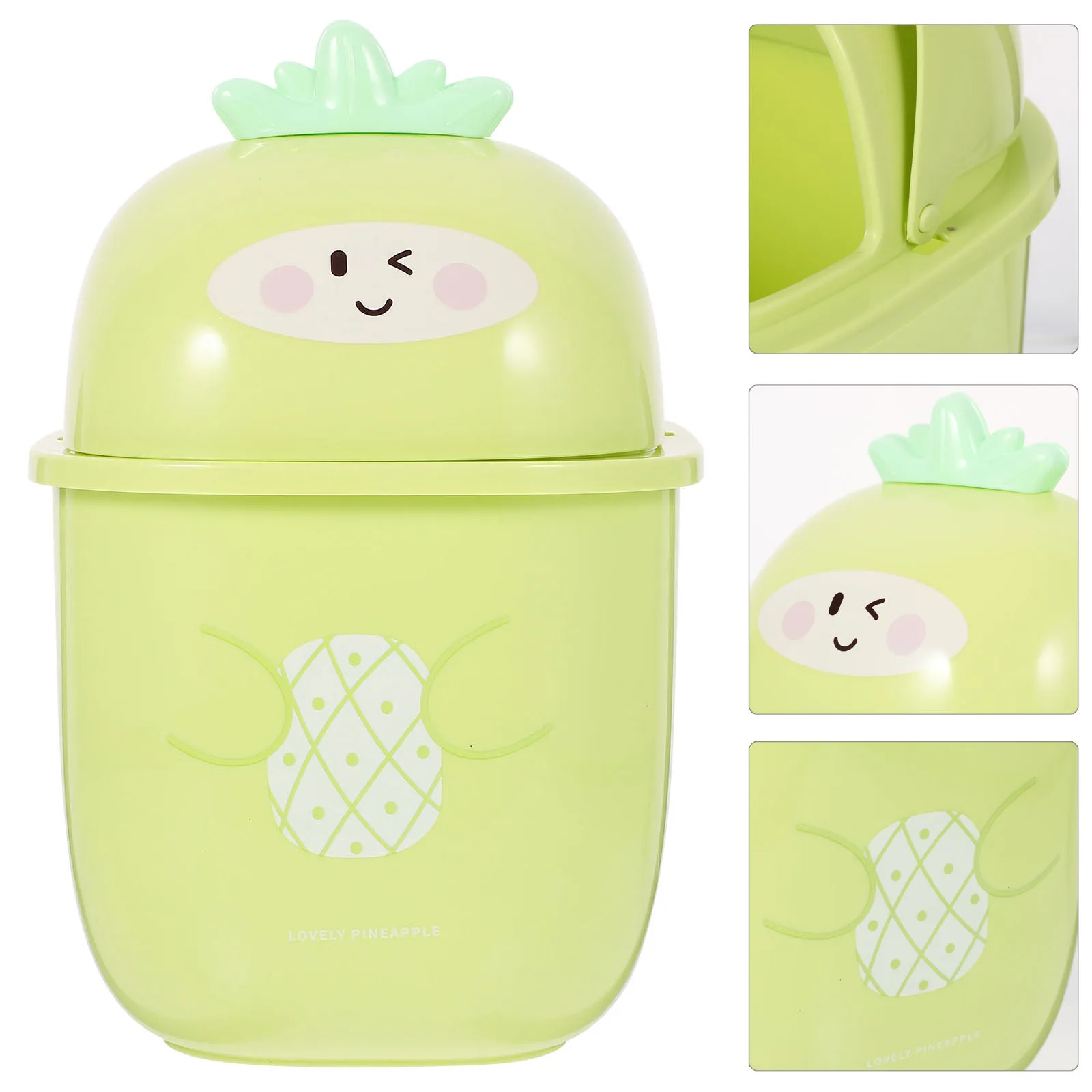 

Pineapple Trash Can Rubbish Bin Kitchen Garbage for Room with Lid Tabletop Small Cans Desk Office Automatic Household