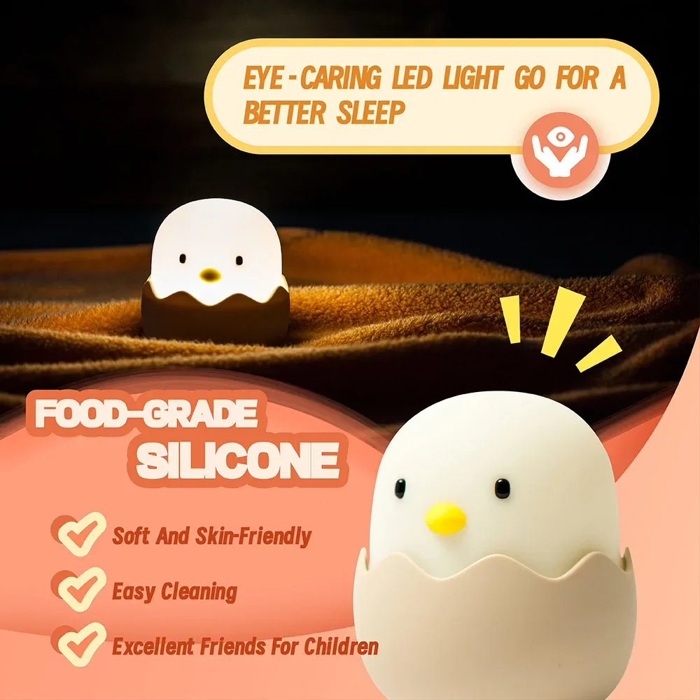 Veilleuse en forme de canard en Silicone pour enfants, avec minuterie, Rechargeable par Usb, lampe tactile à gradation, chambre à coucher, décoration d'animaux de dessin animé, cadeau