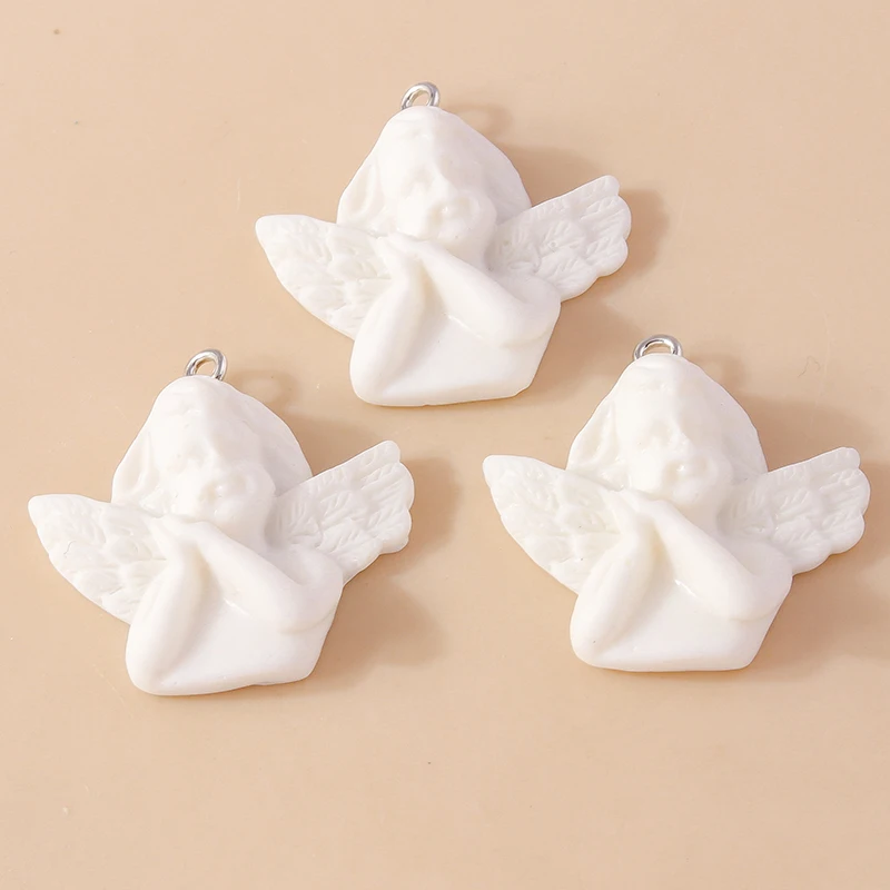 Leslie 10 Stück Harz flache Rückseite weiße Engel Charms Anhänger für Schmuckherstellung DIY Schlüsselanhänger Erkenntnisse Designer Charms – Detail 3