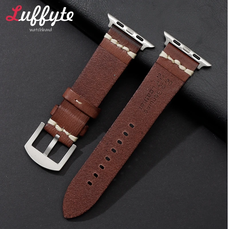Vegetable Tanned Leather Strap for Apple Watch Ultra 2/1 SE SE2 Series 9 8 7 6 5 4 Watchband 49/45/44/42mm 41/40/38mm for iWatch