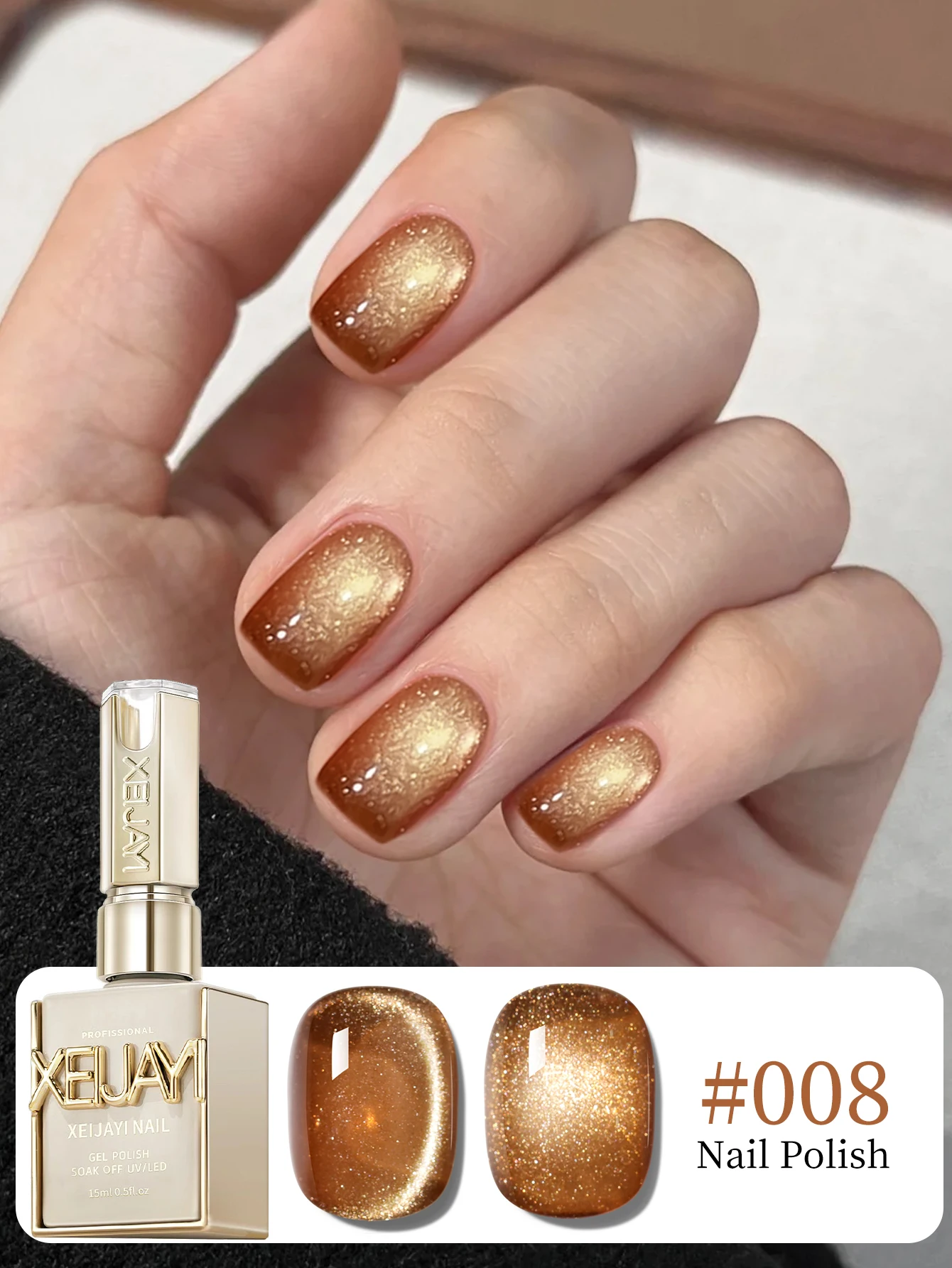 XEIJAYI 1 Stück 15 ml Goldener Farbverlauf Cat's Eye Gel-Nagellack 2025 Neue Pop-Farbe Goldene Glasperlen-Nagelkunst für Frauen und Mädchen – Detail 7
