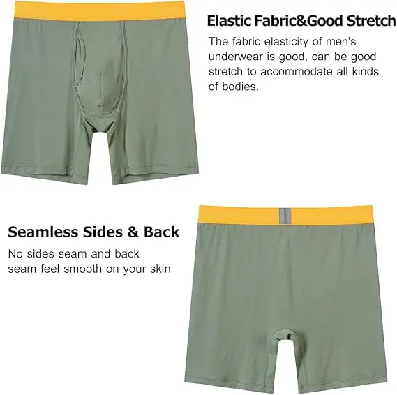 Jinshi Men's Boxer Briefs Bamboo Breathable No Ride Up Open Fly Boxers Underwear