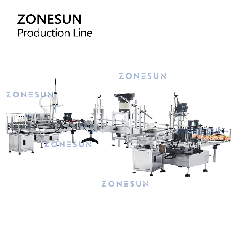 ZONESUN Production Line Magnetic Pump Liquid Filling Cap Screwing Round Bottle Labeling Machine Feeder Unscrambler ZS-FAL180D6