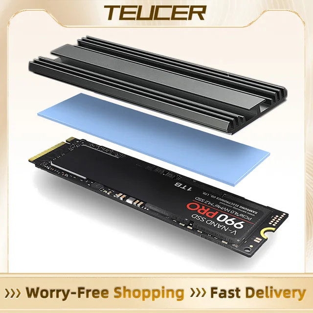 TEUCER M.2 SSD Radiator M2 2280 Dysk półprzewodnikowy Aluminiowa uszczelka radiatora z silikonową podkładką termiczną PS5 Komputer stacjonarny