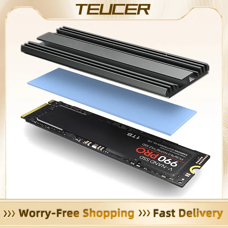 TEUCER M.2 SSD Heatsink M2 2280 Solid State Hard Disk Aluminum Heatsink Gasket with Thermal Silicone Pad PS5 Desktop PC 