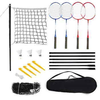 4 Player Badminton Set with Rackets Poles Net Carry Bag and Shuttlecock for Kids and Adults