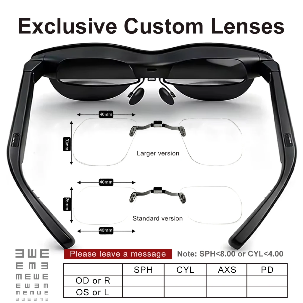 Custom RX Lenses for RayNeo Air 4 4Pro Air 2S Air 3S 3SPro Myopia Astigmatism Prescription Inserts Blue Block Anti-Glare RX