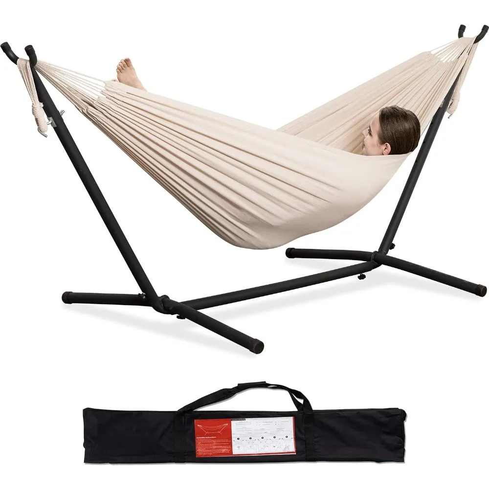 

Double Hammock with Space Saving Steel Stand 2 Person Heavy Duty Garden Yard Outdoor 450lb Capacity Hammocks