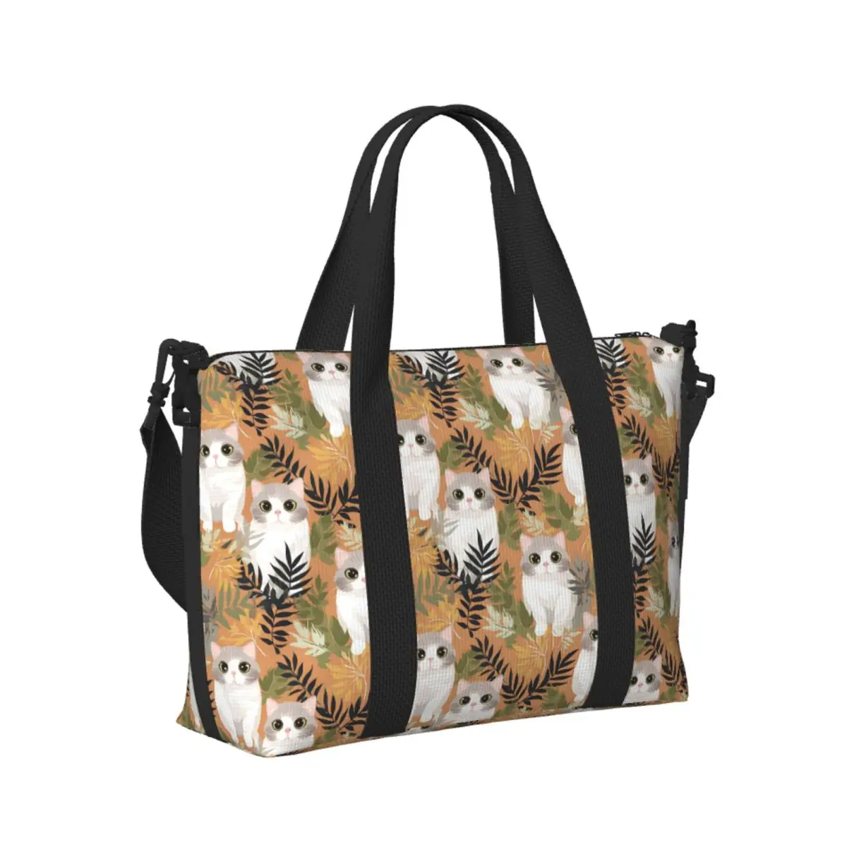 

Gray Ginger And Siamese Kittens Cats Beach Travel Bag Large Capacity Tote Bags for Gym Sport Women Shopping Duffle Shoulder Bag