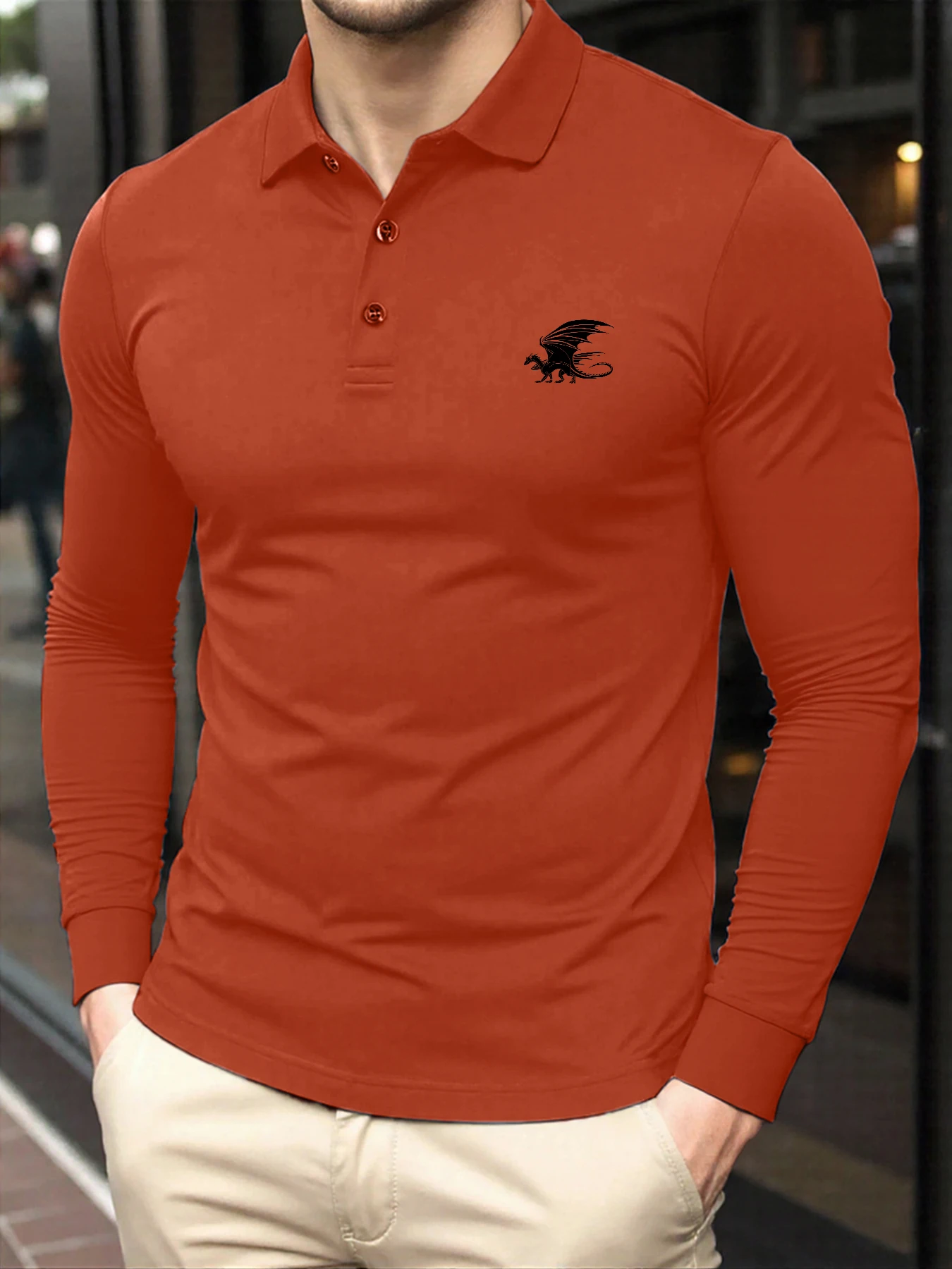 

Футболки с простым принтом и узором дракона, мужские повседневные удобные рубашки поло, деловая однотонная одежда, модная спортивная одежда с длинными рукавами