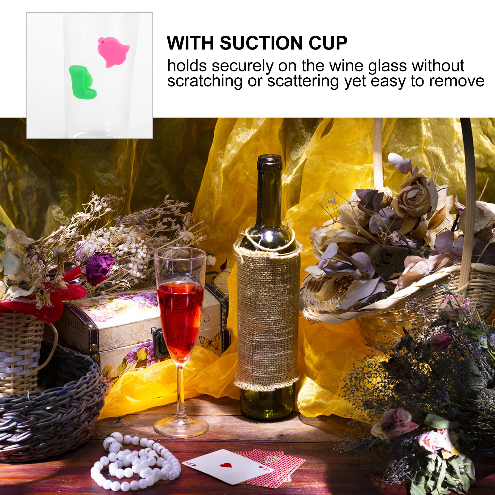 

12pcs Glass Marker Multicolor Suction Cup Silicone Label Recognizer Tools Party Glasses Distinction Reusable Fadeless