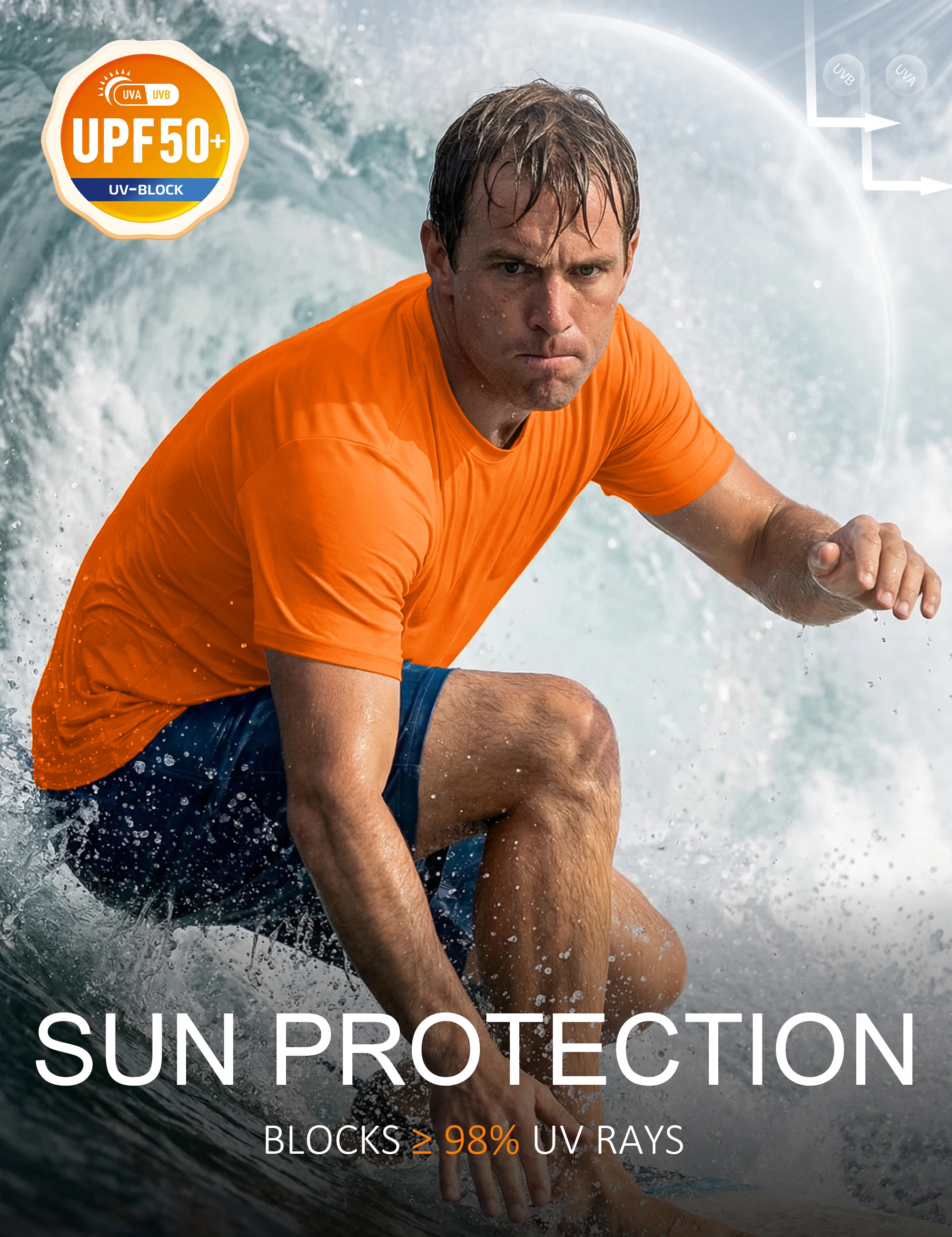 Men's UPF 50+ Shirt Sun Protection SPF UV Moisture Wicking Lightweight Quick Dry Swim Rash Guard Short Sleeve Athletic Running