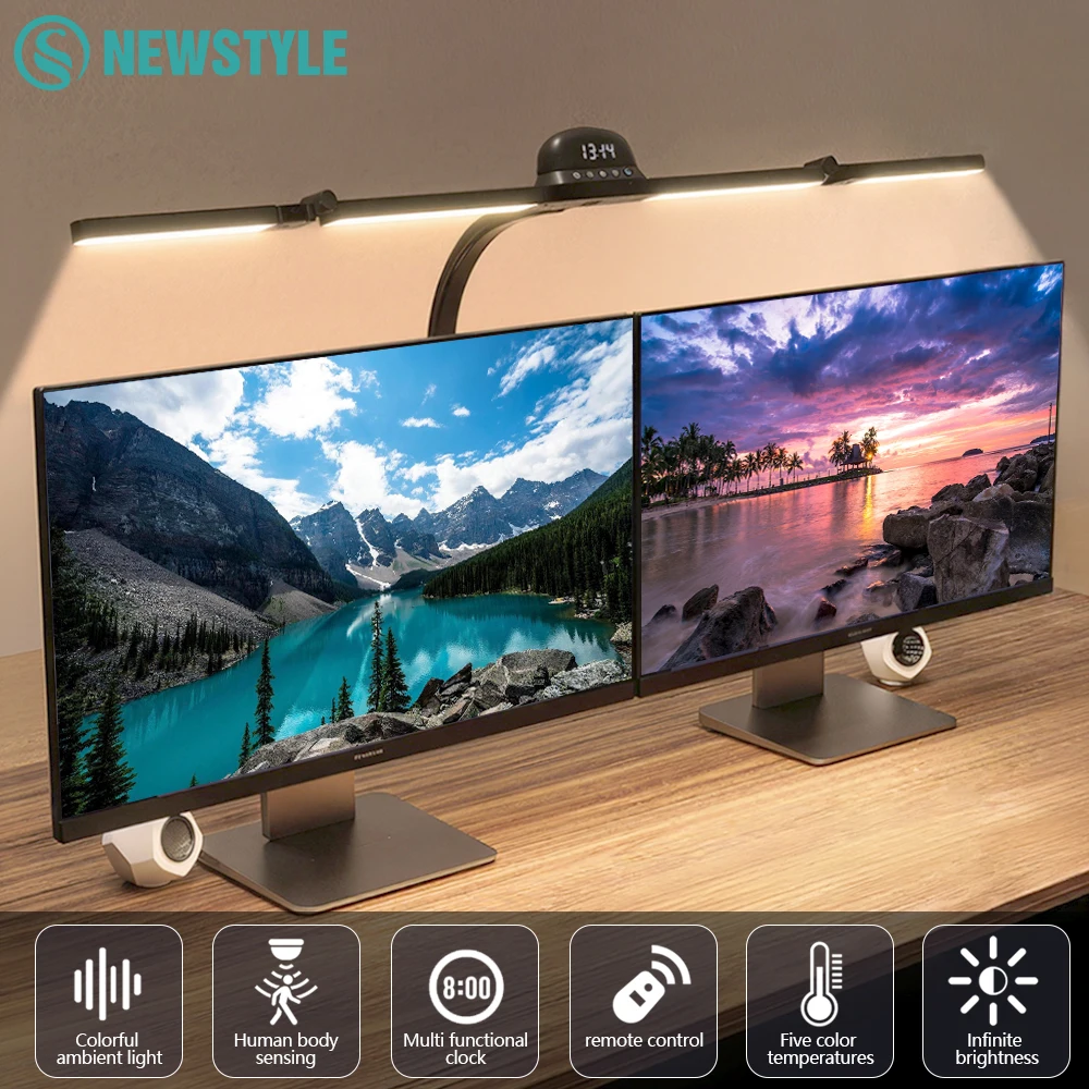 

Светодиодная настольная лампа полного спектра для ухода за глазами, 24 Вт, ультра яркая RGB лампа для монитора компьютера с регулируемой яркостью, гибкая настольная лампа с 4 головками на гибкой стойке