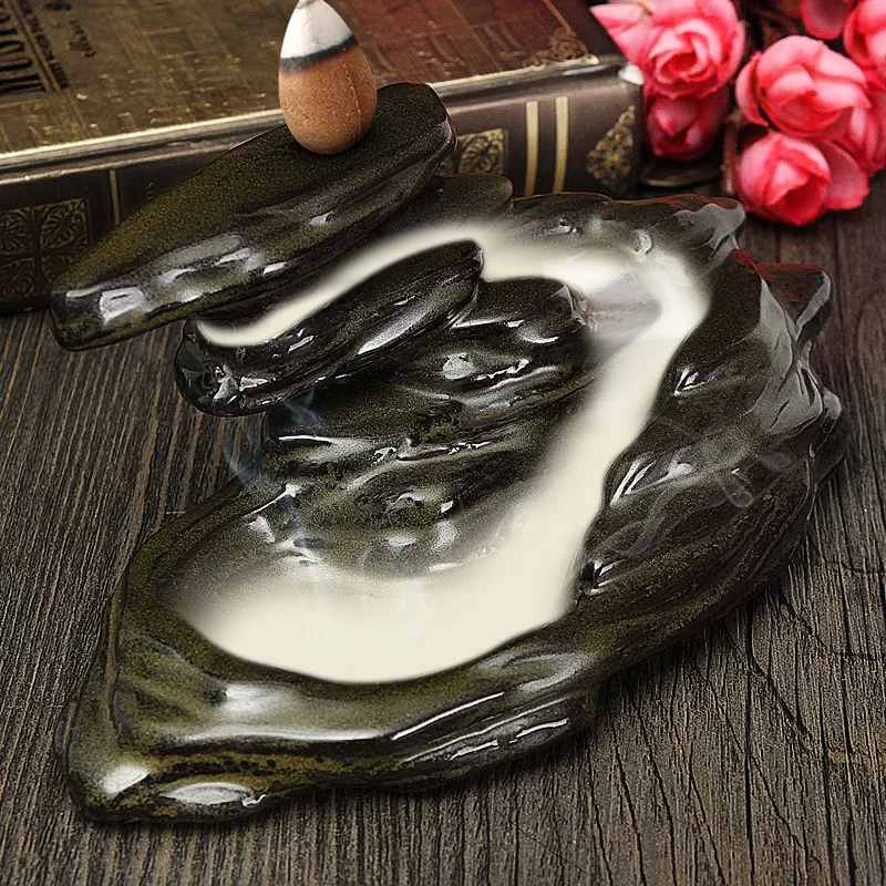 Ceramic Art Backflow Incense Burner Censer Incense Holder Furnace Fragrant Office Supplies Home Decor Without Incense Cones