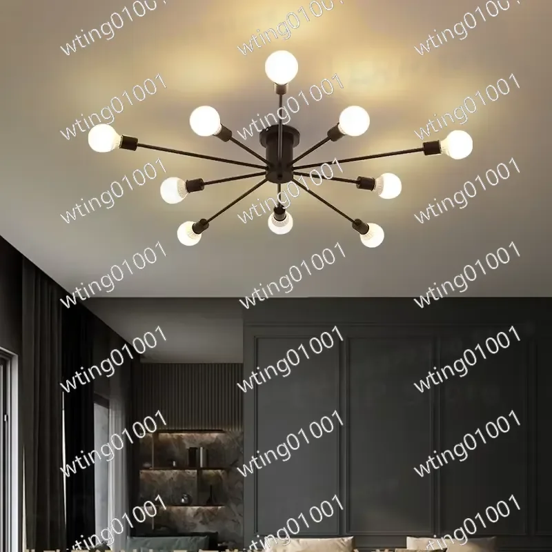 for Retro Iron Spider Chandelier 6 8 10 Sockets Gold Black White Vintage Ceiling Light Fixture for Living Room Bedroom Indoor