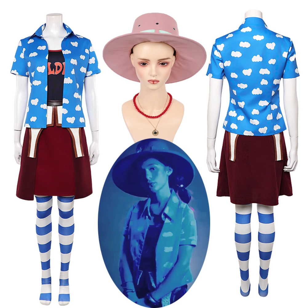 Disfraz de Pirata Marianne Cospaly de Miss Goldenweek, Camisa Azul, Sombrero, Uniforme de la Serie de TV Pirata en Vivo, Trajes para Halloween y Carnaval, Ropa para Mujer