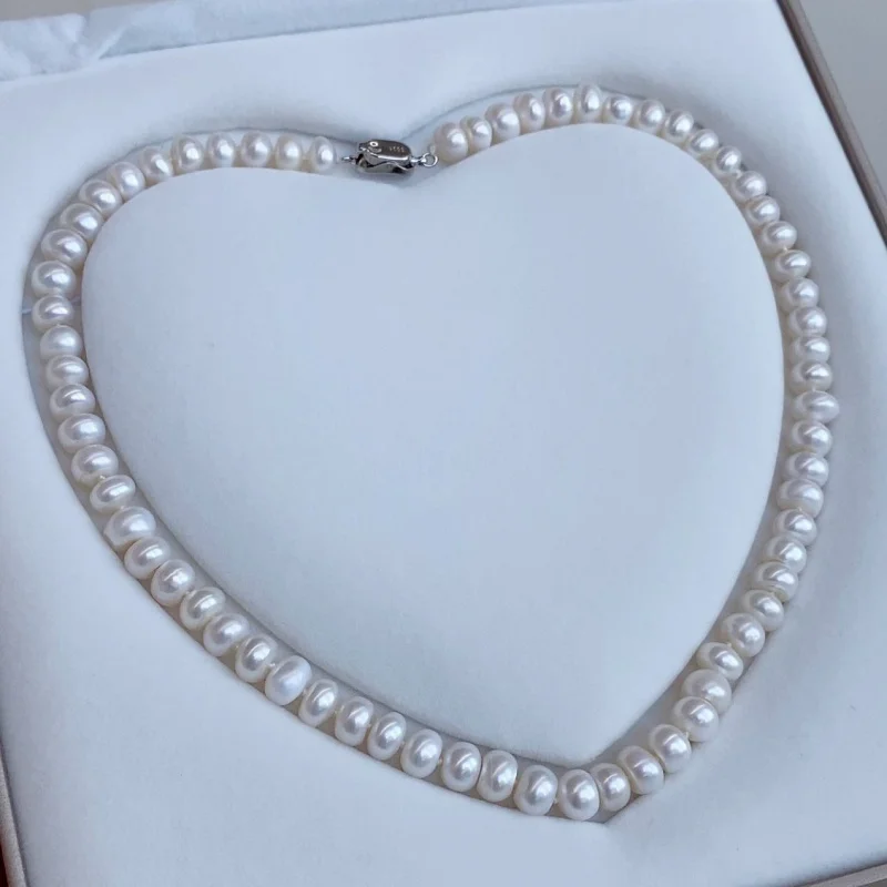 8-9Mm Freshwater Pearl Necklace Flat Round Genuine Jewelry