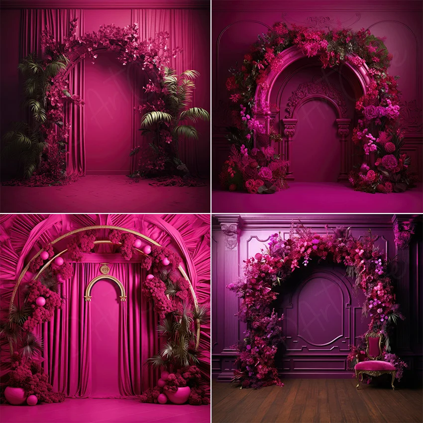 Mehofond Photography Background Hot Pink Arch Curtain Adult Birthday Party Wedding Maternity Portrait Decor Backdrop Photo Studi