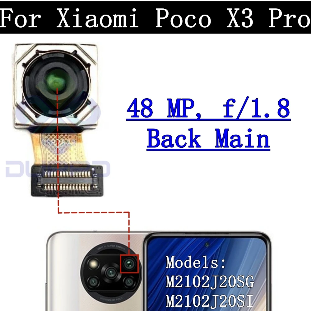 Back Camera Lens For Xiaomi Poco X3 Pro X3pro M2102J20SG,M2102J20SI Selfie Small Facing Wide Front Rear Camera Module Flex Spare