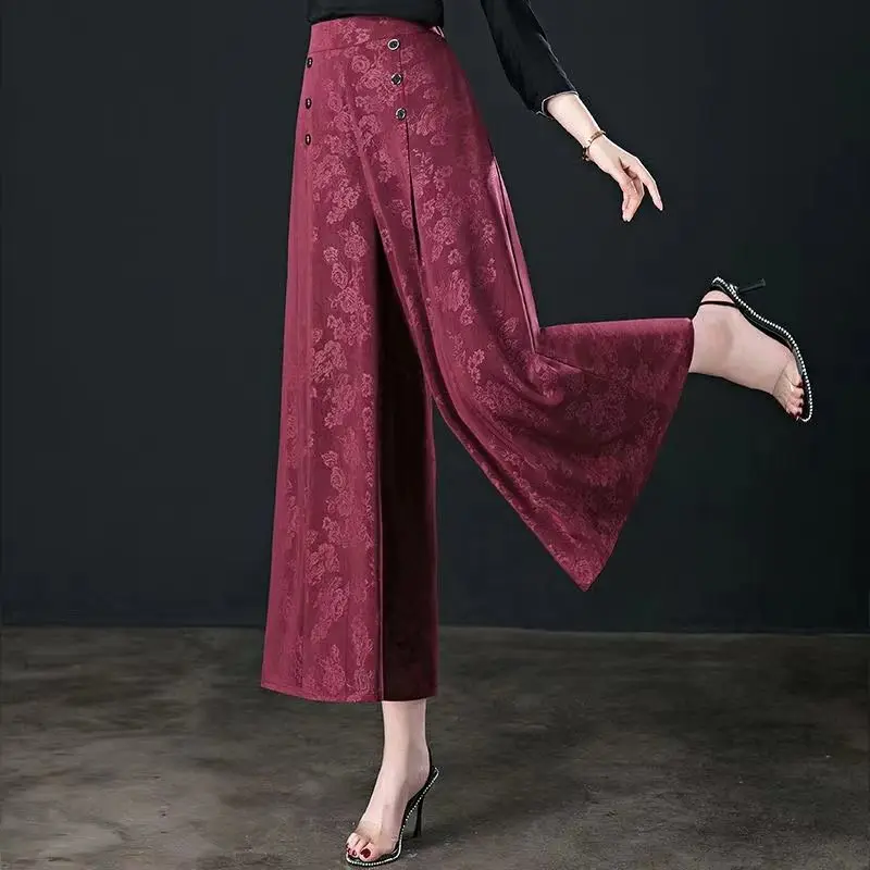 High End Fashion Korean Style Long Skirt Pants Women's Tie Dye Print Button Patchwork Pockets High Waist Straight Wide Leg Pants