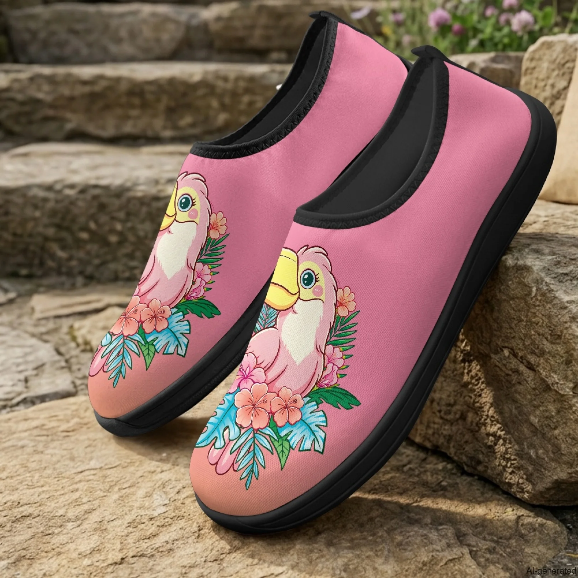 XIXIRIMIDO Slip-on Wide-toed Shoes Nurse Shoes Woman Hospital Nurse Work Shoes White Non-slip Nursing Shoes Parrot Pattern view 2