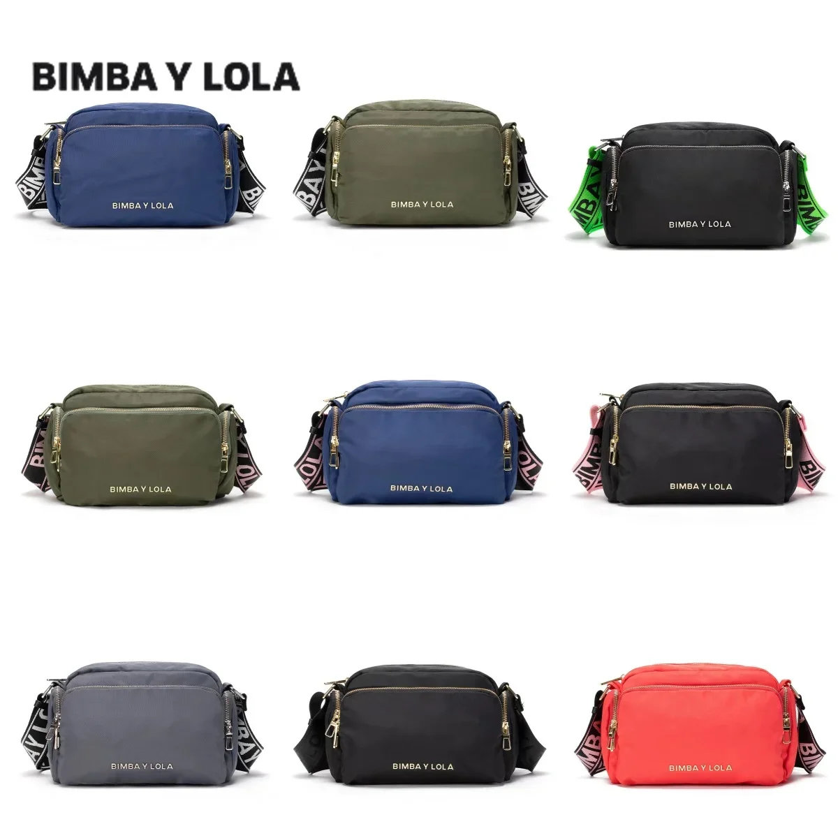 Bimba and Lota Women Nylon Single Bag Fashion Cross-body Bag Metal Letters zip Scratch-protective Camera Bag messenger b