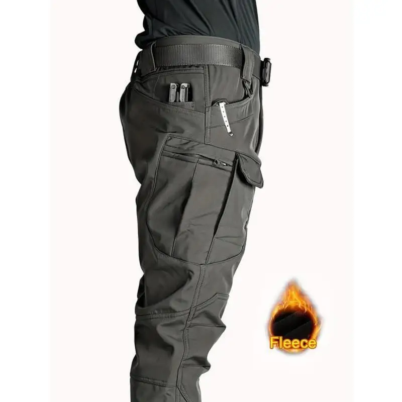 

Теплые тактические брюки свободного кроя с множеством карманов для мужчин, зимние, из ПВХ, прямые штанины