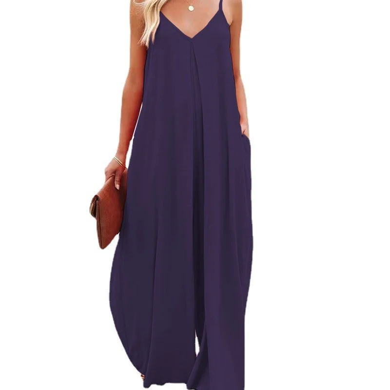 2023 Summer New Simplicity Commute Solid Color Sleeveless Elegant Loose Fashion Casual Temperament Versatile Women's Jumpsuits