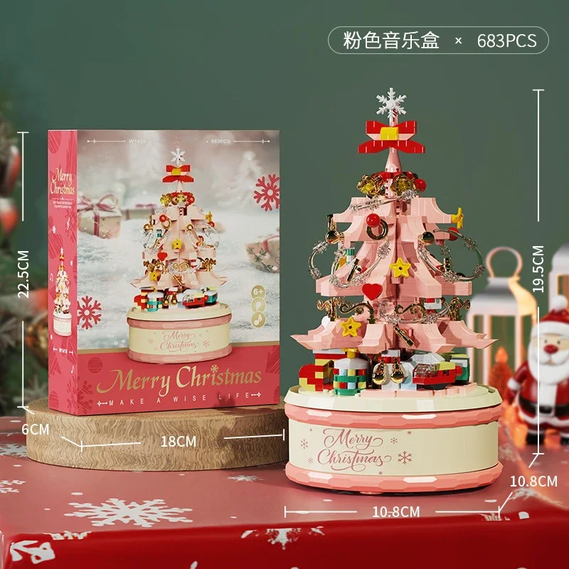 HEIßER Kinder Weihnachten Baum Santa Claus Mini Musik Box Modell Micro Ziegel Baustein Ziegel Spielzeug für Erwachsene Weihnachten Geschenk