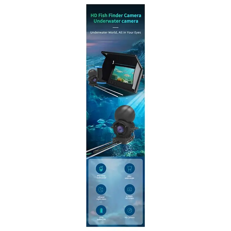 Quality Outdoor Underwater Fish Detector With Display Visible Underwater Fishing Device 4.3-Inch Screen, 20 Meter Cable Length
