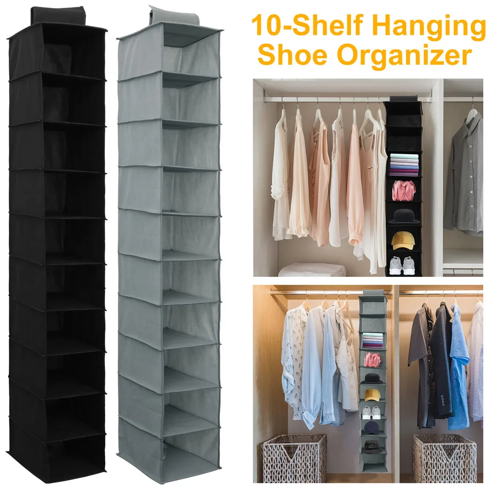 10-lagiger hängender Schuh-Organizer, robustes, nicht gewebtes hängendes Schuhregal, faltbares, platzsparendes Schuhregal für Zuhause